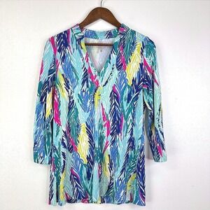 Lilly Pulitzer V-Neck Quarter Sleeve‎ Tunic Shirt Multicolor Size S